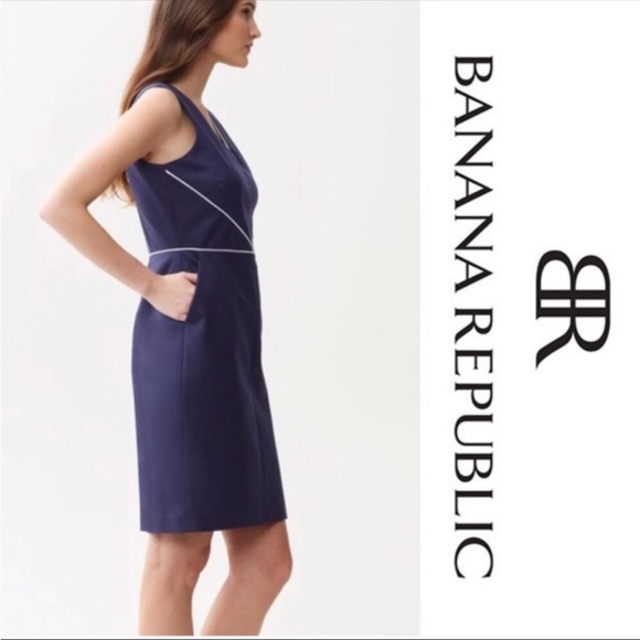 Banana Republic Navy Sleeveless Sheath, Fully lined cotton Dress, Size 06 - Picture 3 of 12